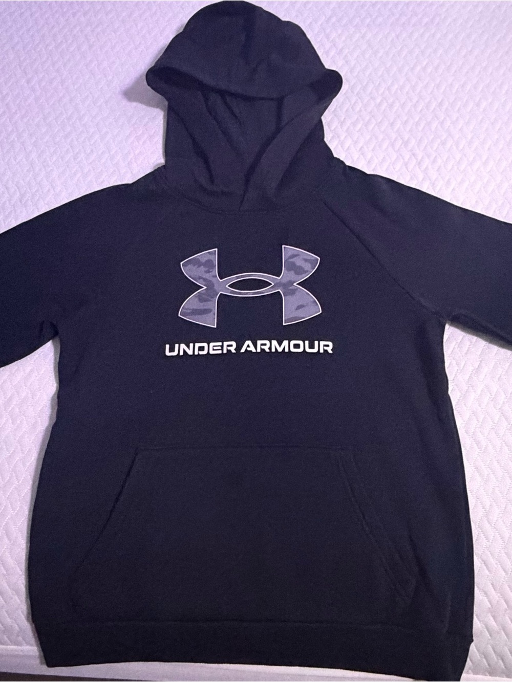 Under Armour Black Hoodie with Gray Camo Logo - Kids Size: YSM